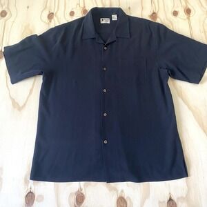 Vintage Silk Circa 1969  Men's Size L Shirt Black Button Down Short Sleeve